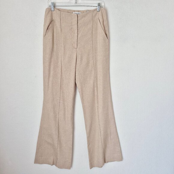 Veronica Beard Komi Flared Seamed Linen-Blend Pants High Rise Pocket Sand - Picture 2 of 13
